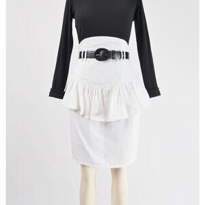 Vintage 80s White Cotton Fredericks of Hollywood Ruffle Peplum Pencil Skirt S